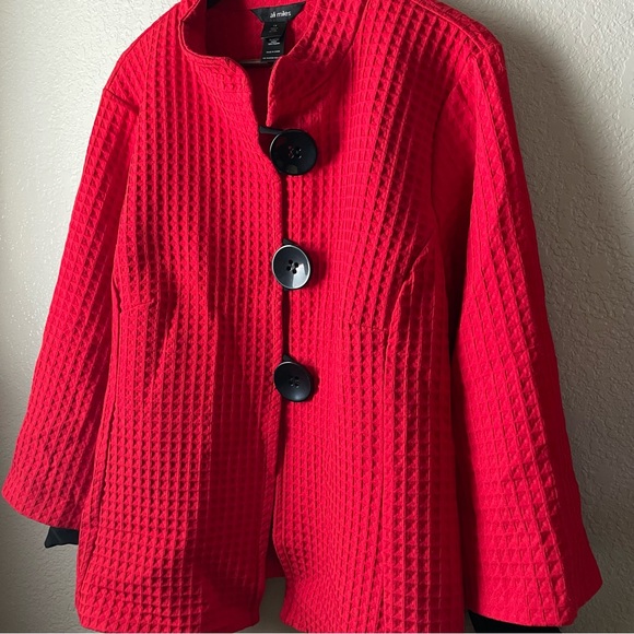 Ali Miles Womens Red Waffle Knit Mock Neck Button Front Peplum Top Jacket 1X - Picture 6 of 10